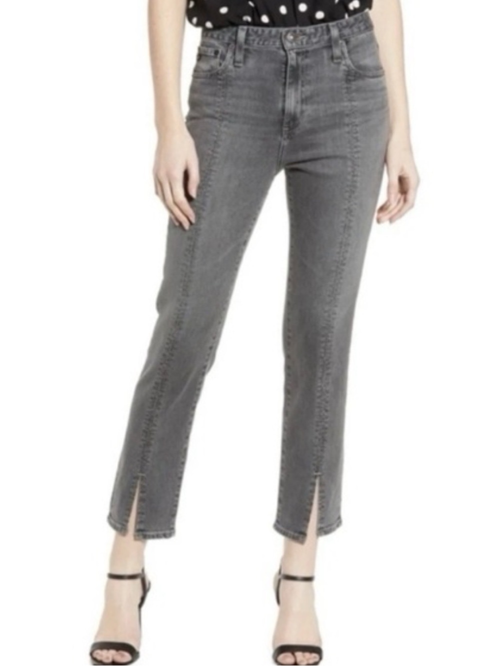 Ag The Isabelle High Rise Straight Crop Jeans Washed Gray Size 26 Split Hem